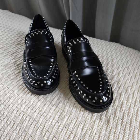 Marc Fisher Black Loafers with Silver Accents - Picture 2 of 8